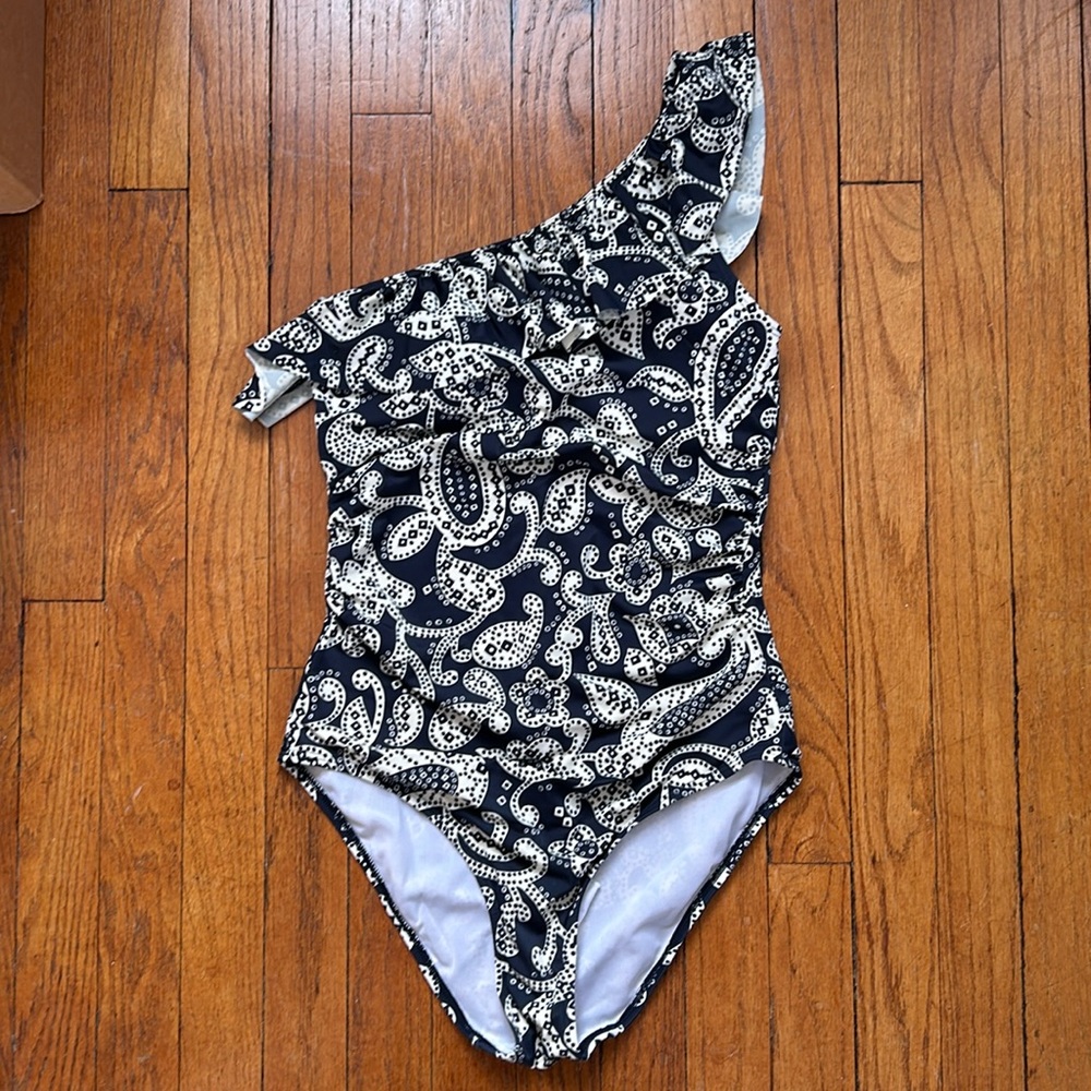 Boden Paisley Navy & White One Piece Swimsuit (US 8)